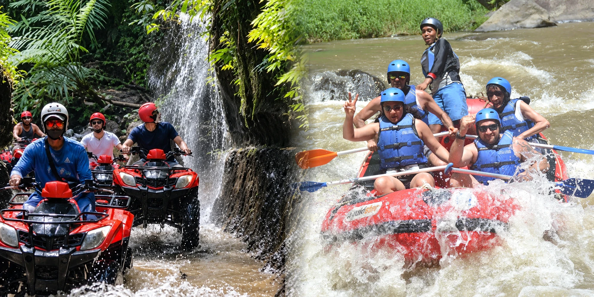 ATV ride and Ayung River rafting blended in a split adventure image