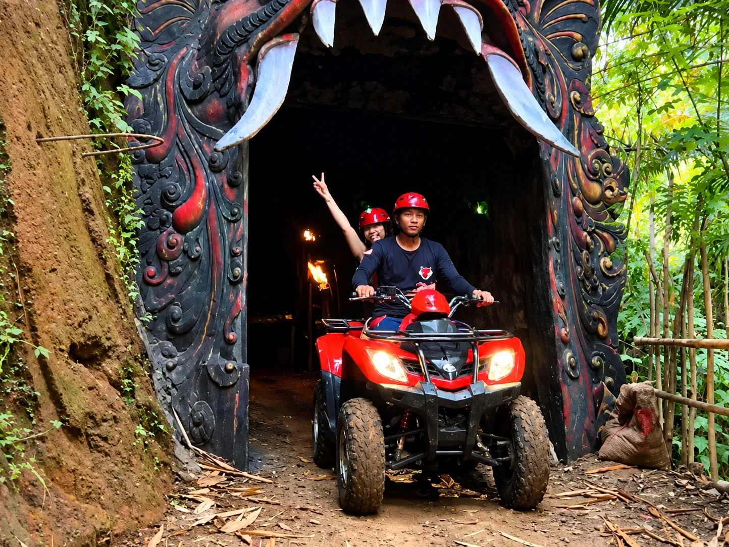 ATV adventure through a hidden tunnel and waterfall