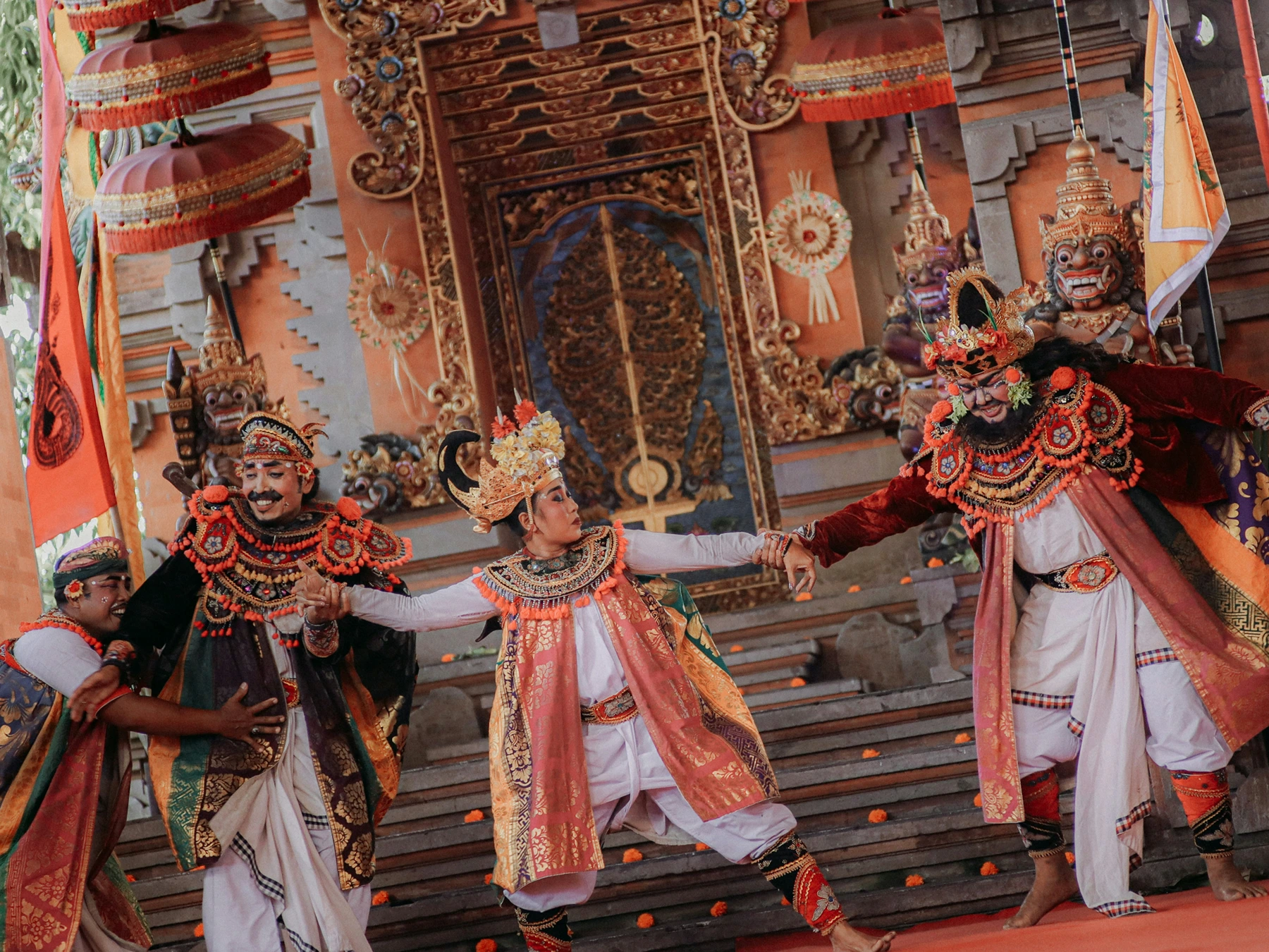 Colorful traditional Barong costume used in a Balinese dance performance